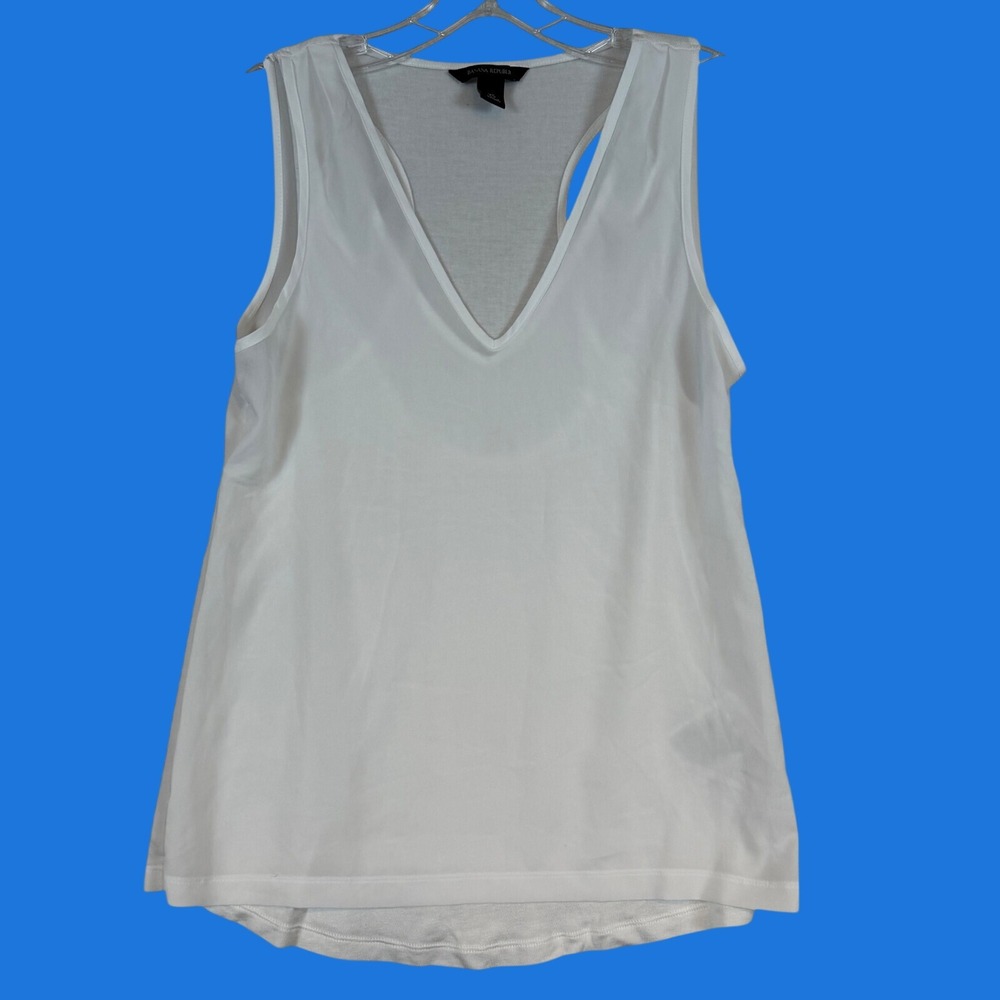Banana Republic Womens White Mixed Media V-Neck Racerback Tank Top Size XS Layer